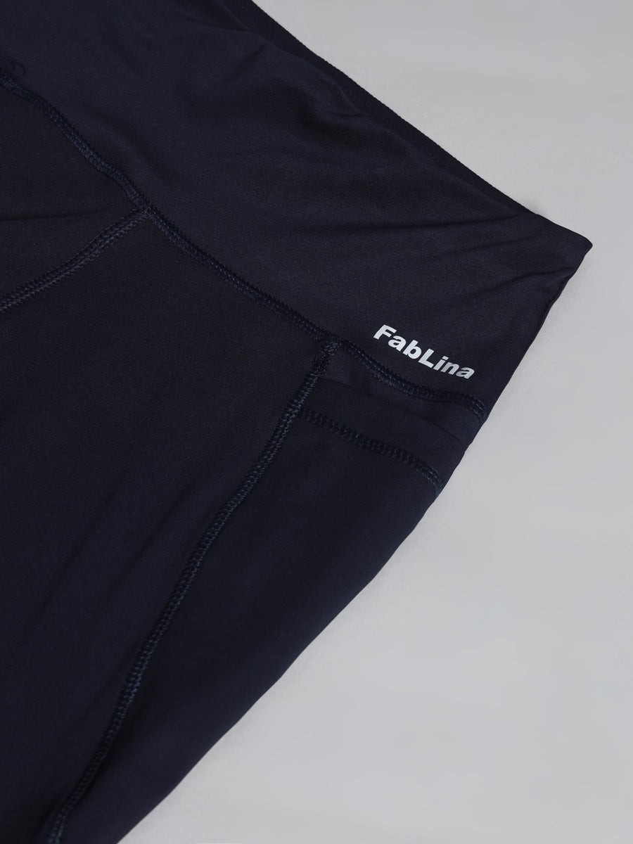 FabLina Premium Mid-Waist Dual Pocket Performance Tights Blue