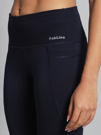 FabLina Premium Mid-Waist Dual Pocket Performance Tights Blue