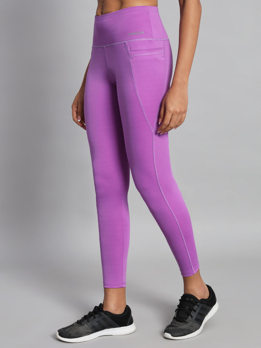 FabLina Premium Mid-Waist Dual Pocket Performance Tights Purple