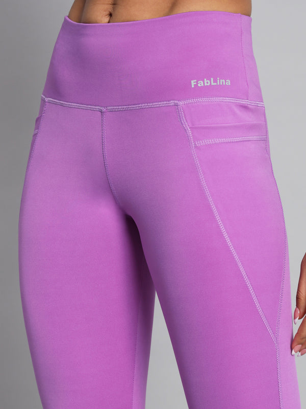 FabLina Premium Mid-Waist Dual Pocket Performance Tights Purple