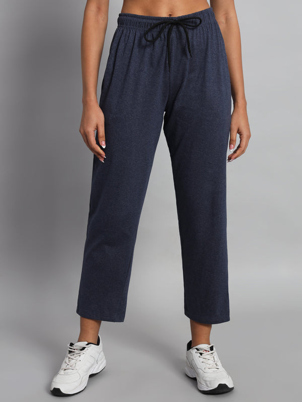 FabLina Premium Mid-Waist Solid Stretch Trousers Blue