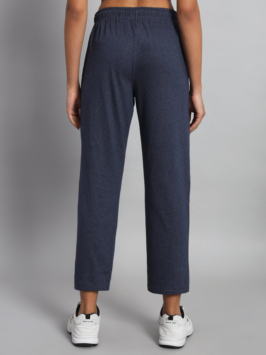 FabLina Premium Mid-Waist Solid Stretch Trousers Blue