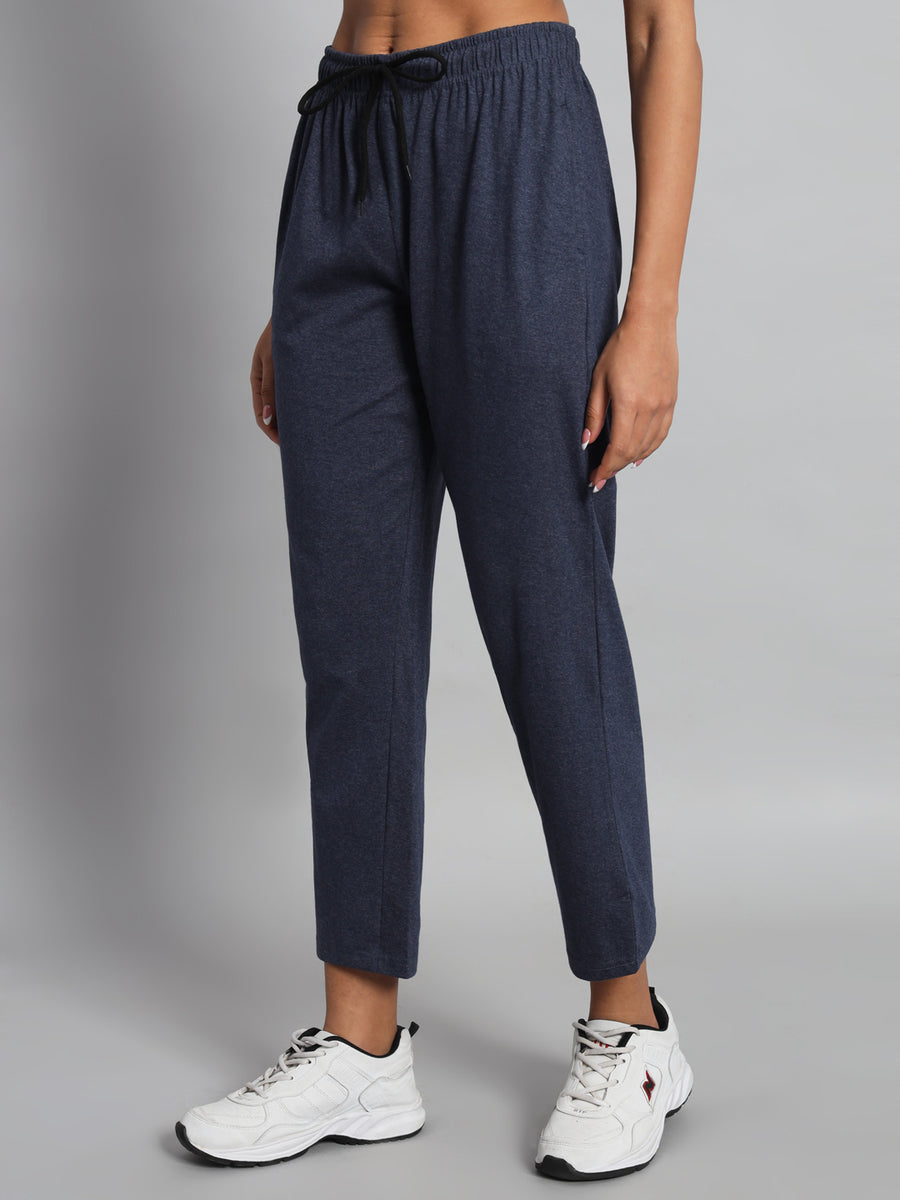 FabLina Premium Mid-Waist Solid Stretch Trousers Blue