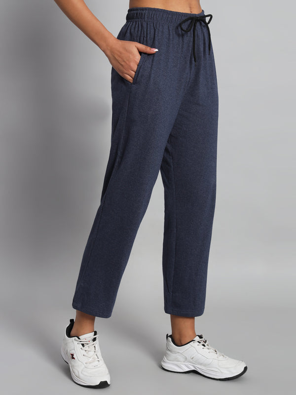 FabLina Premium Mid-Waist Solid Stretch Trousers Blue