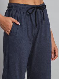 FabLina Premium Mid-Waist Solid Stretch Trousers Blue