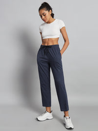 FabLina Premium Mid-Waist Solid Stretch Trousers Blue
