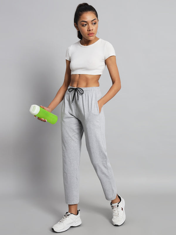 FabLina Premium Mid-Waist Solid Stretch Trousers Grey