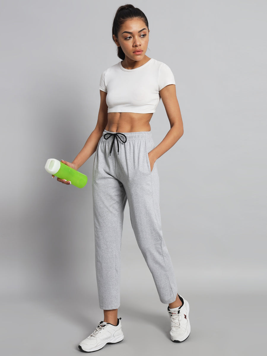 FabLina Premium Mid-Waist Solid Stretch Trousers Grey